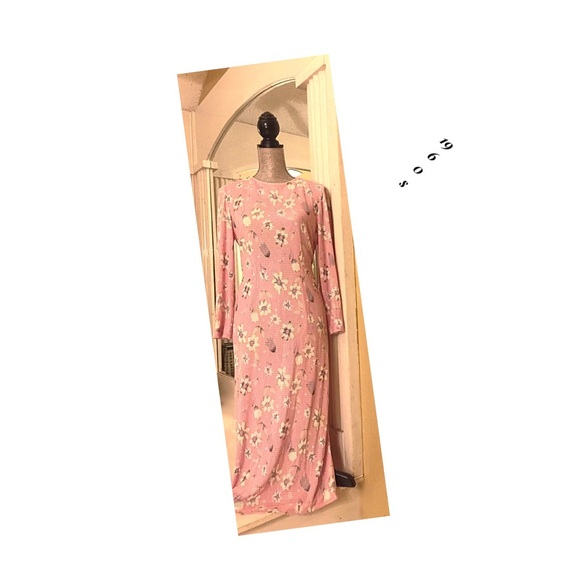 1960s Bubble Gum Pink Handmade Floral Maxi Dress M - Picture 8 of 8